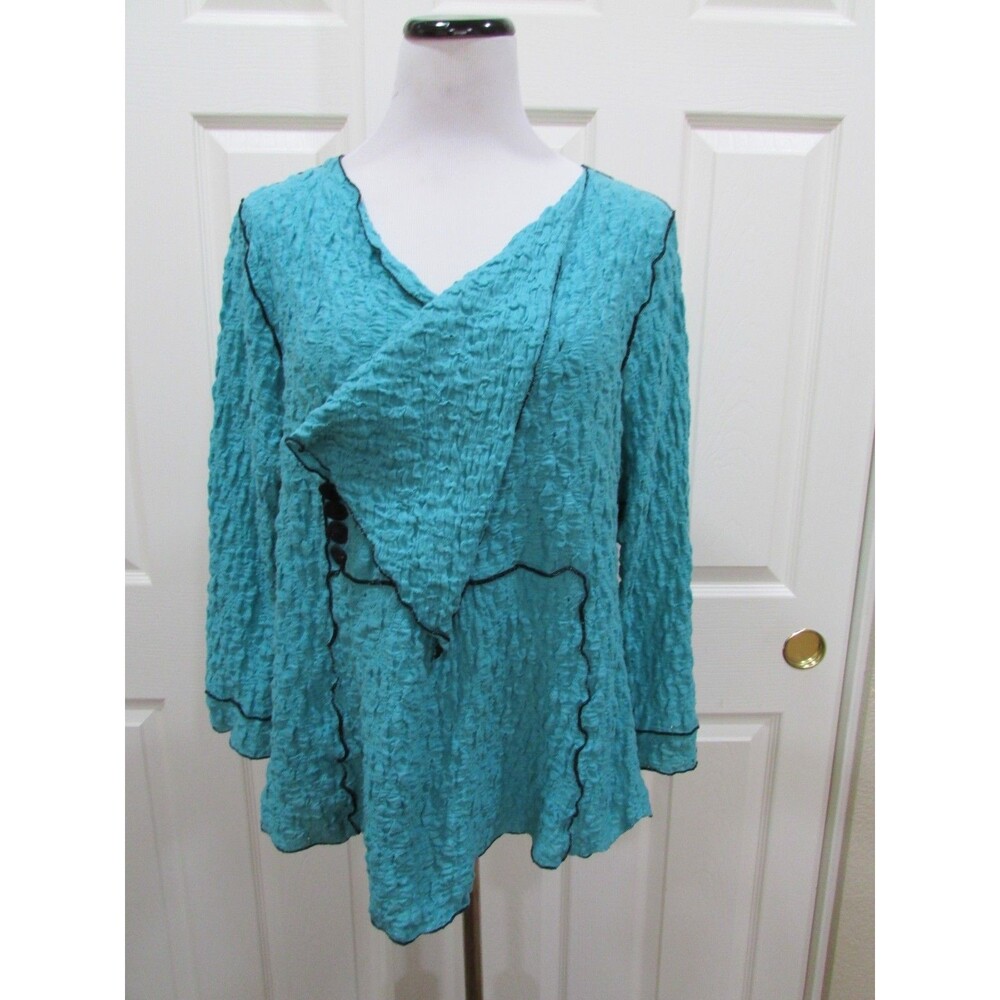 NOBLU TURQOUISE COTTON/ SPANDEX ASYMMETRICAL TUNIC/TOP SIZE 2 NEW WITH TAGS